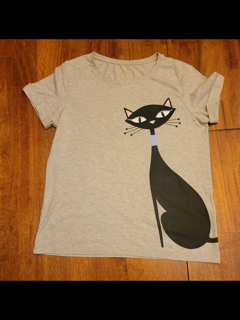 kate spade Heather Gray Tee with Black Cat Print